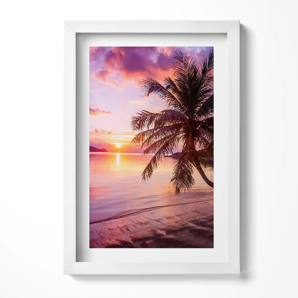 Obraz s rámem elegantní Palma na pláži při západu slunce