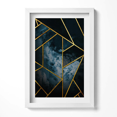 Obraz s rámem elegantní Tmavá geometrická abstrakce se zlatem