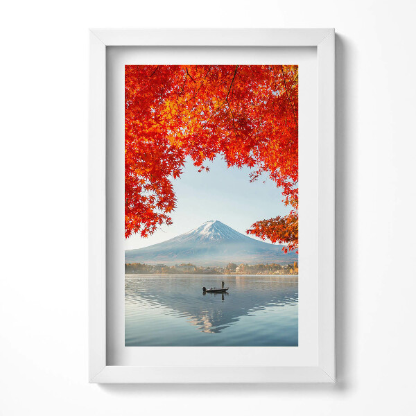 Obraz s rámem elegantní Krajina hory Fuji pod červeným stromem