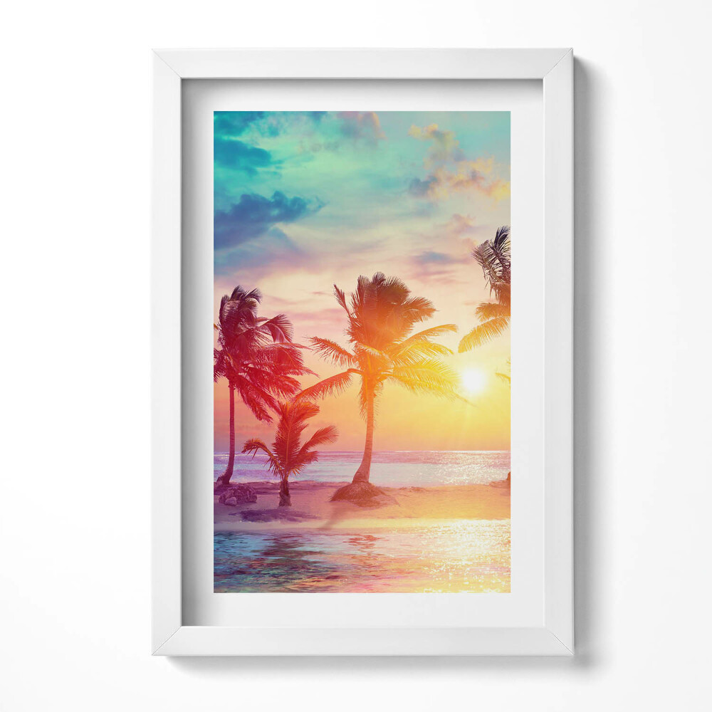 Obraz s rámem elegantní Miami palmy při východu slunce