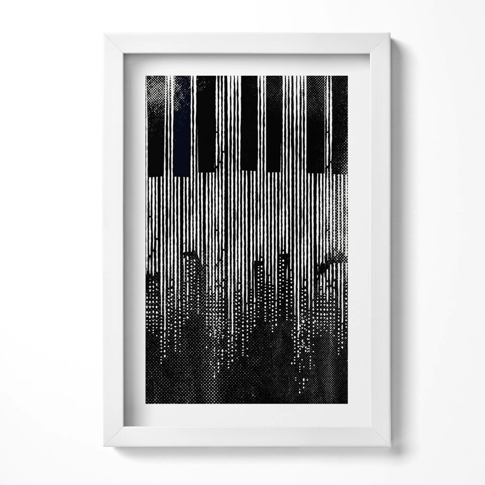 Obraz s rámem elegantní Klavír a město ilustrace