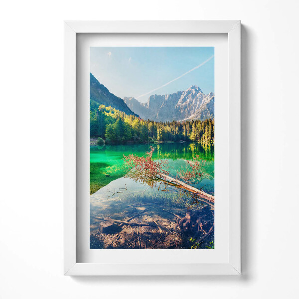 Obraz s rámem elegantní Krajina horského jezera mezi stromy