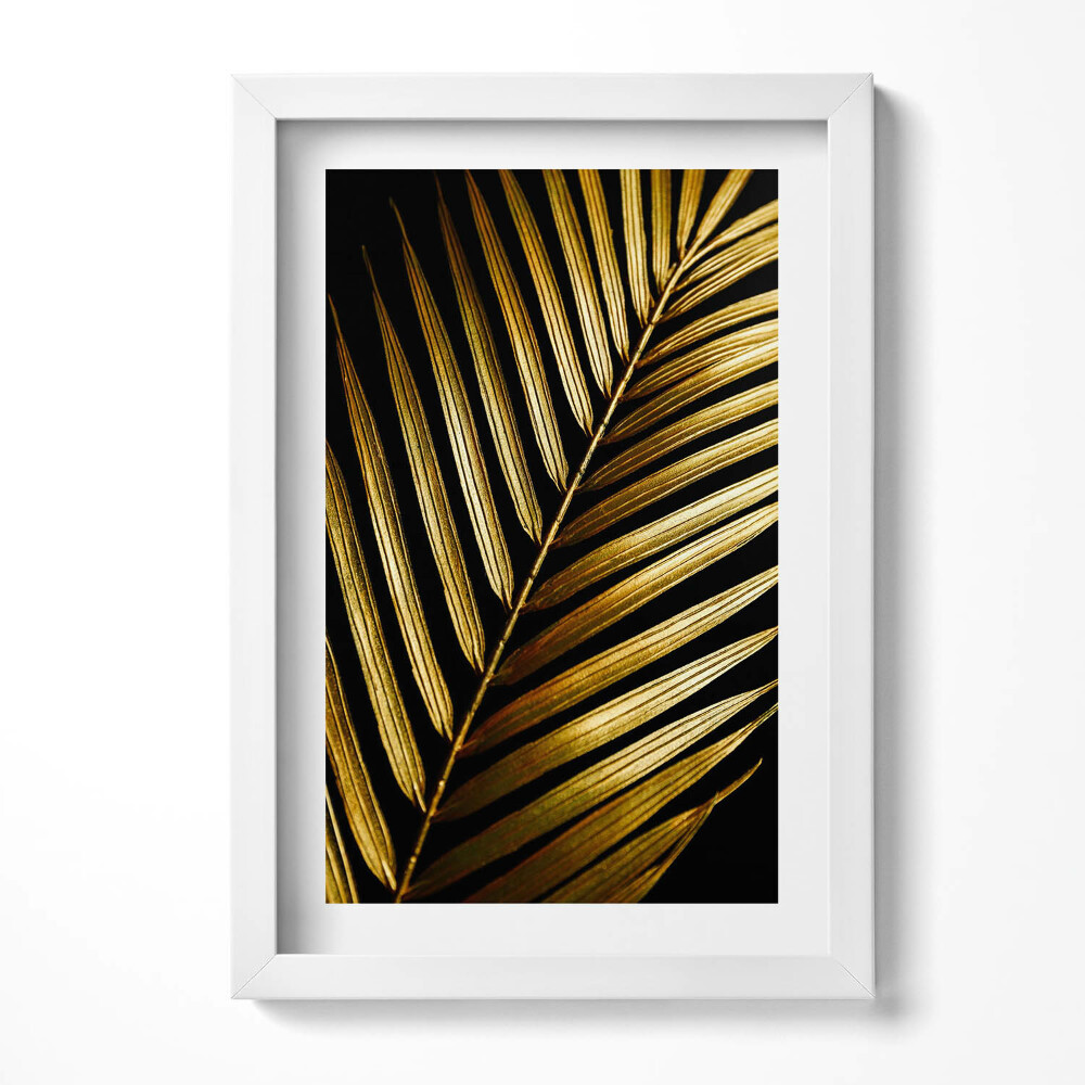Obraz s rámem elegantní List ve zlatém lesku