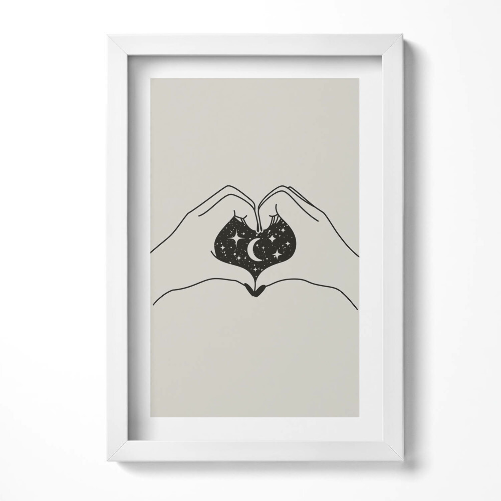 Obraz s rámem elegantní Srdce z palmy a kosmu - ilustrace