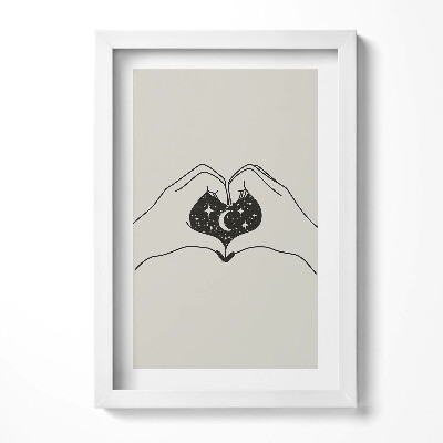 Obraz s rámem elegantní Srdce z palmy a kosmu - ilustrace