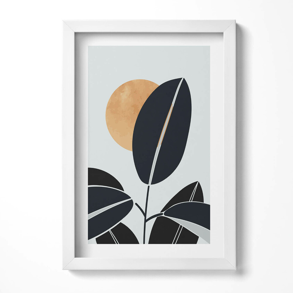 Obraz s rámem elegantní Minimalistické rostliny a slunce v boho stylu