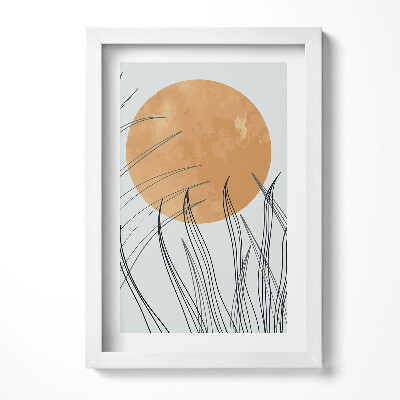 Obraz s rámem elegantní Minimalistické rostliny a slunce v boho stylu