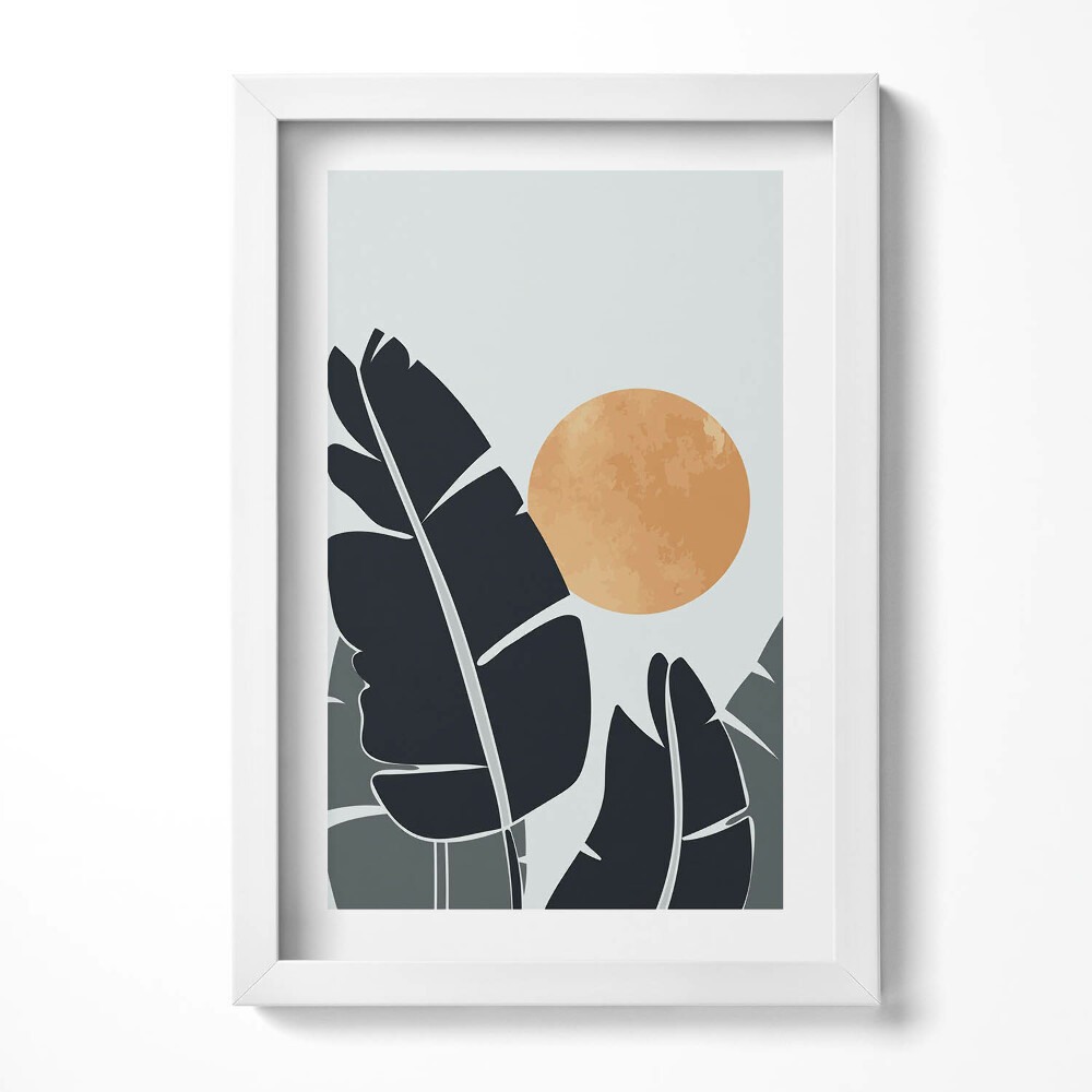 Obraz s rámem elegantní Minimalistické rostliny a slunce v boho stylu