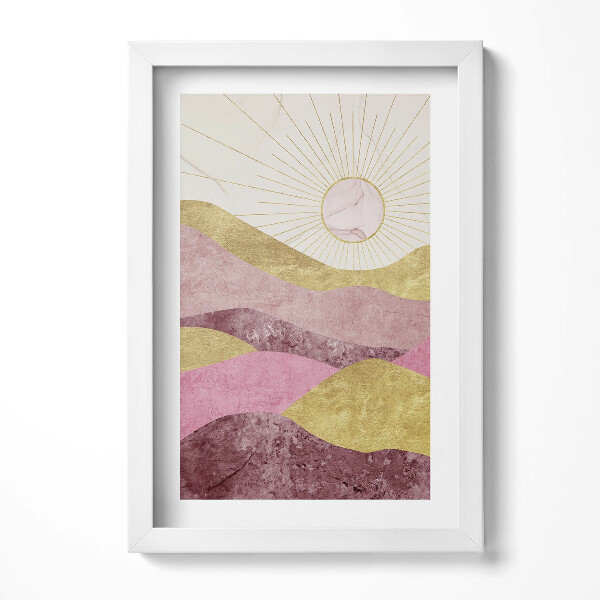 Obraz s rámem elegantní Abstraktní krajina zlatých hor a slunce