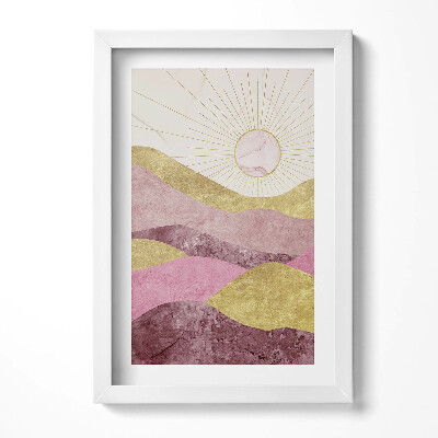 Obraz s rámem elegantní Abstraktní krajina zlatých hor a slunce