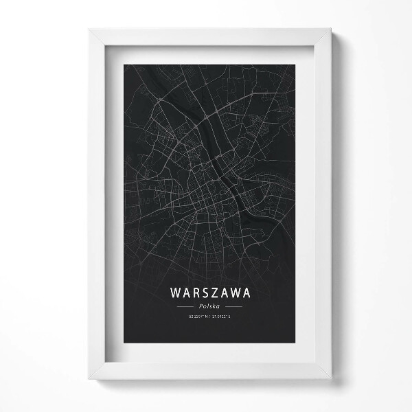 Obraz s rámem elegantní Mapa města Varšavy, hlavního města Polska