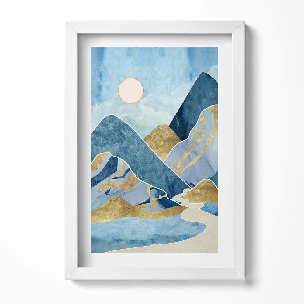 Obraz s rámem elegantní Abstraktní krajina hor a slunce