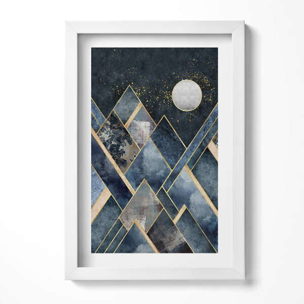 Obraz s rámem elegantní Abstraktní krajina hor v noci a měsíc