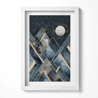 Obraz s rámem elegantní Abstraktní krajina hor v noci a měsíc