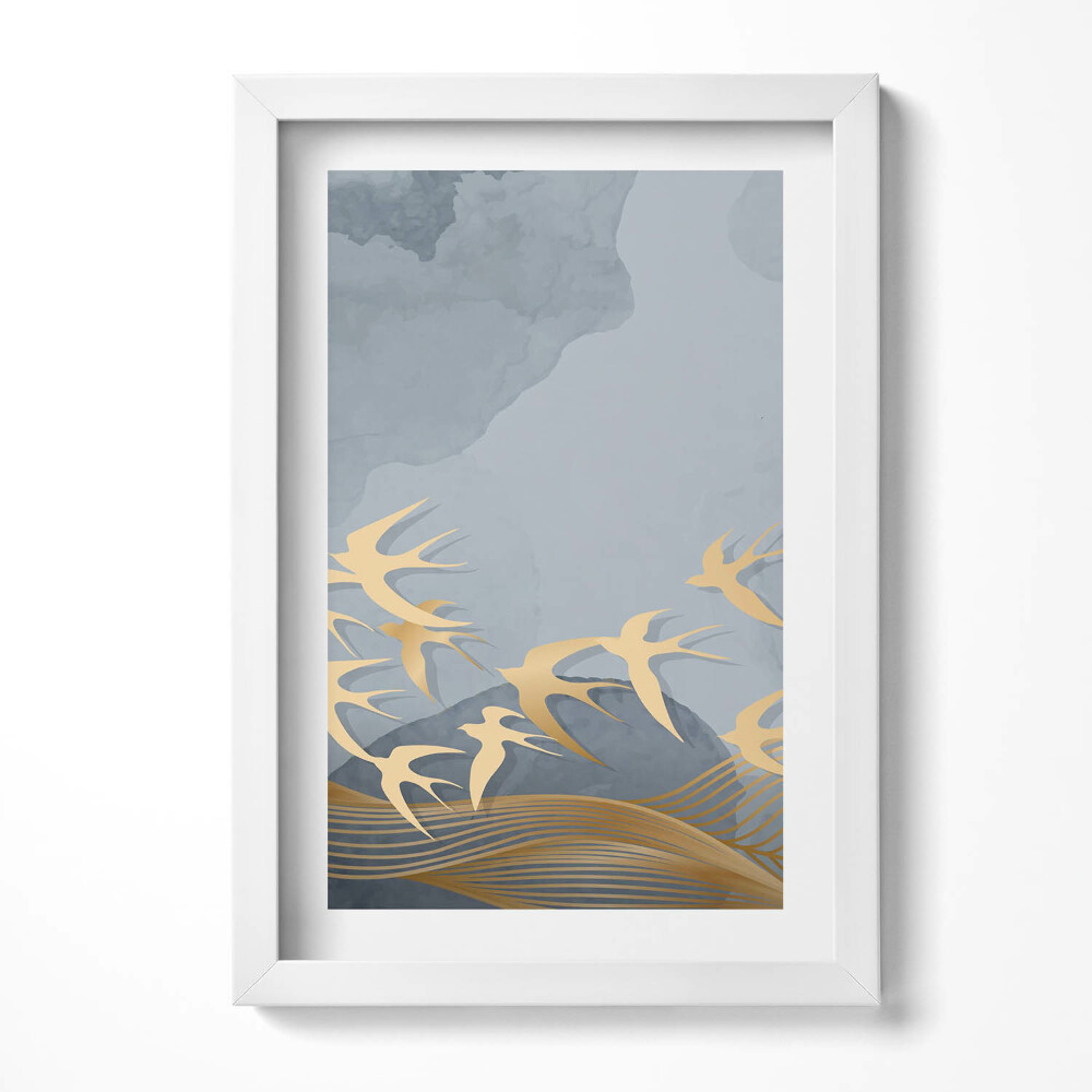 Obraz s rámem elegantní Ilustrace létajících ptáků