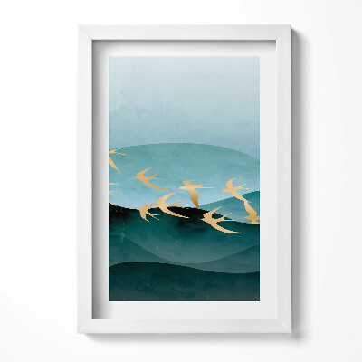 Obraz s rámem elegantní Ilustrace zlatých ptáků na obloze