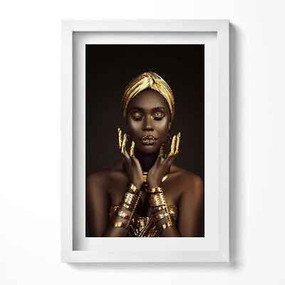 Obraz s rámem elegantní Portrét africké ženy ve zlatě