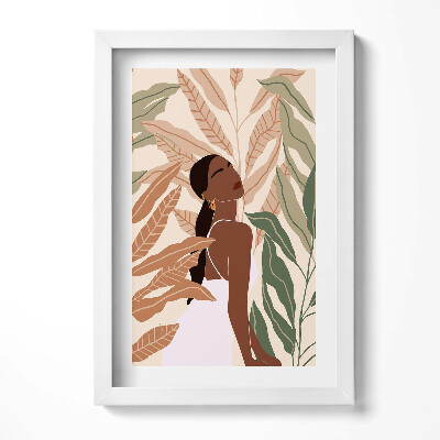 Obraz s rámem elegantní Ilustrace ženy mezi listy v boho stylu