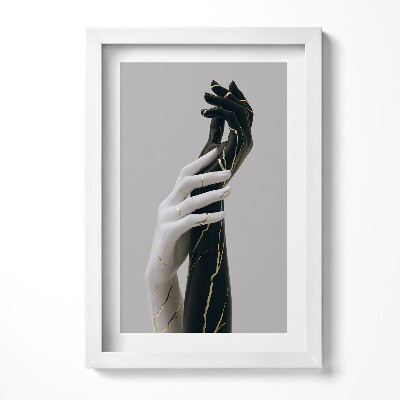 Obraz s rámem elegantní Černé a bílé ruce se zlatem