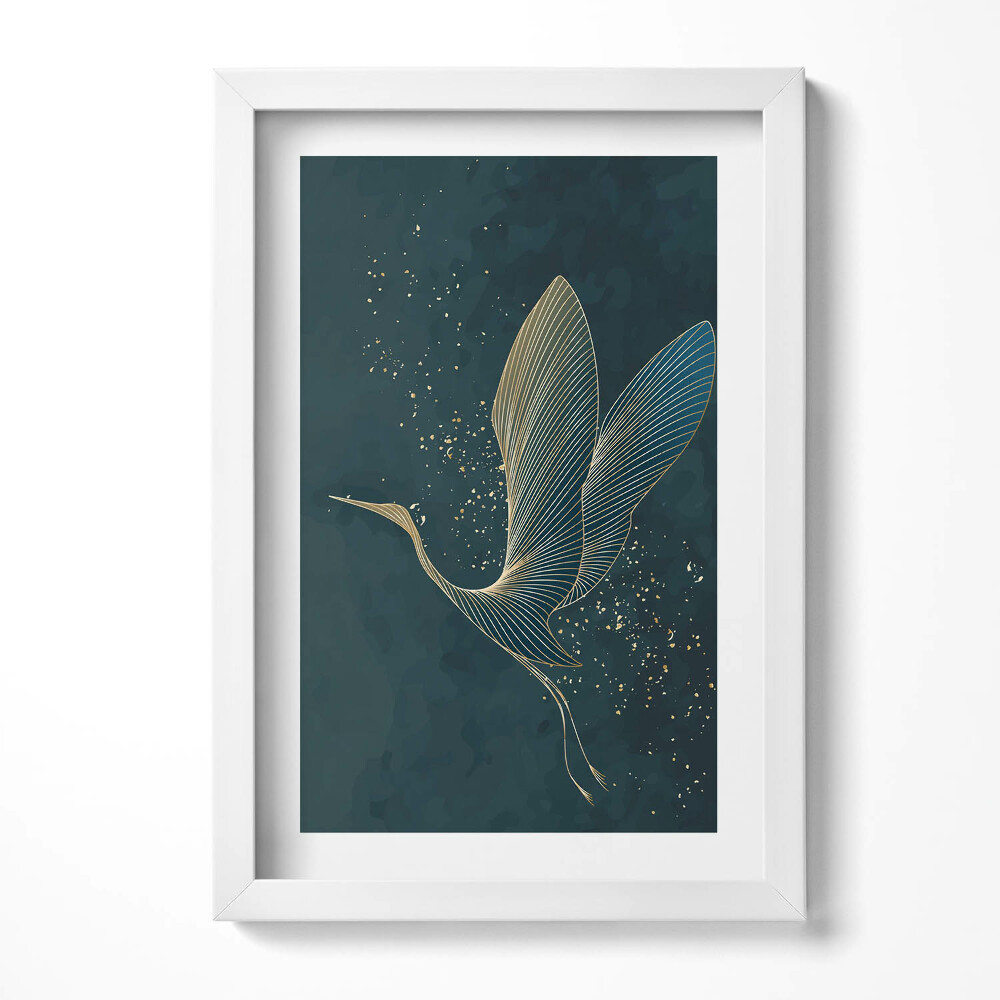 Obraz s rámem elegantní Abstraktní jeřáb ve zlatě