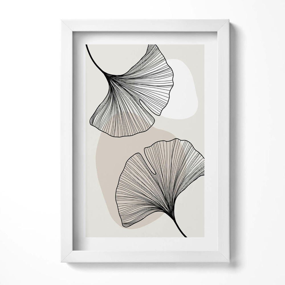 Obraz s rámem elegantní Lineární listy ginkga v boho stylu