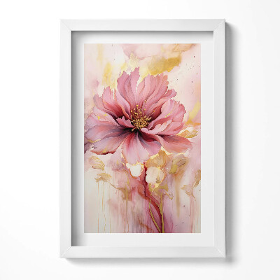 Obraz s rámem elegantní Romantická malovaná květina ve zlaté barvě