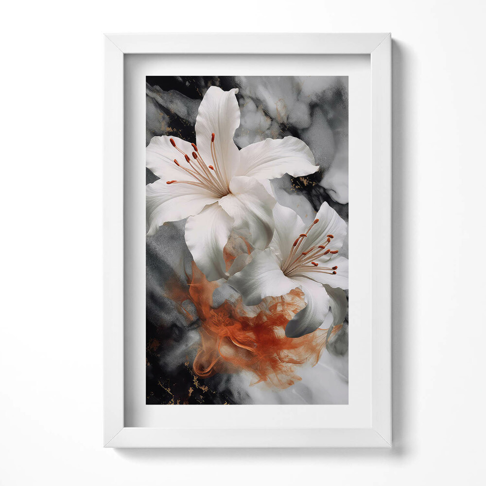 Obraz s rámem elegantní Kouřová kompozice s květinami