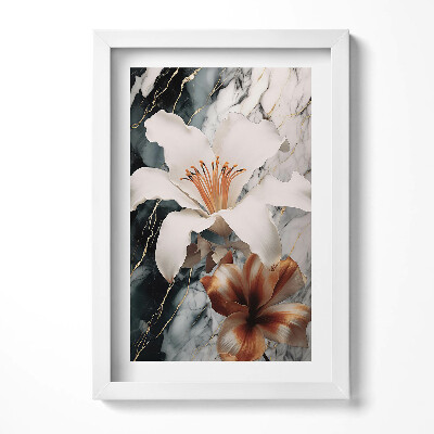 Obraz s rámem elegantní Mramorová kompozice s květinami