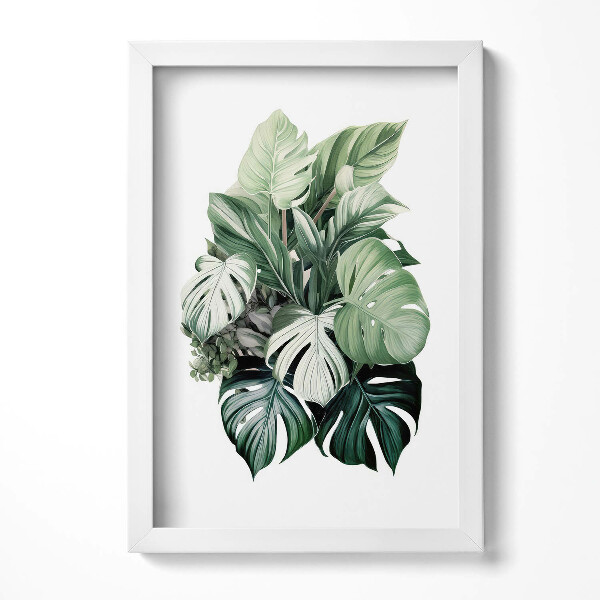 Obraz s rámem elegantní Malované listy monstera