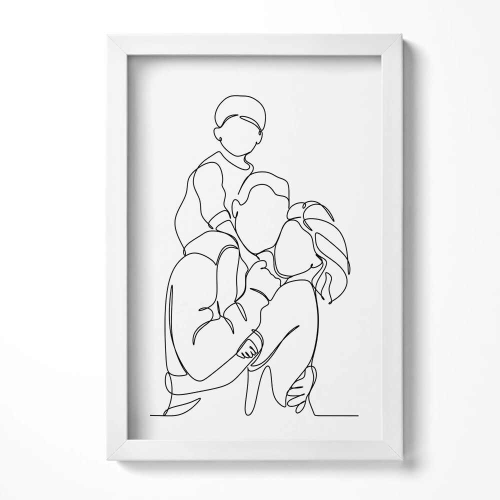 Obraz s rámem elegantní Line-art šťastné rodiny s dítětem