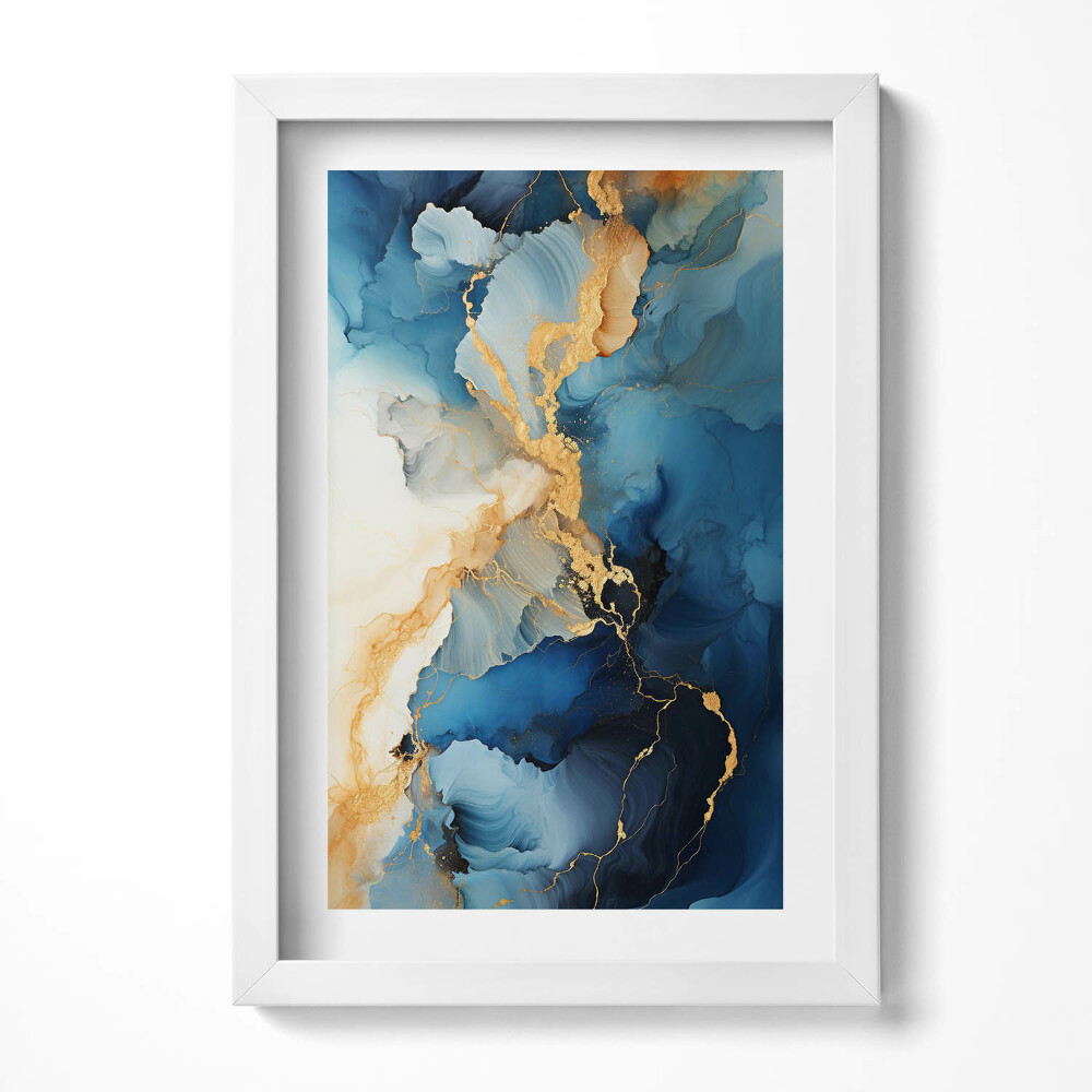 Obraz s rámem elegantní Tekutá abstrakce se zlatem