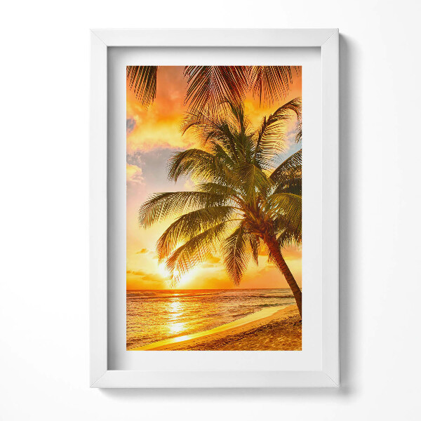 Obraz s rámem elegantní Palma na pláži při západu slunce