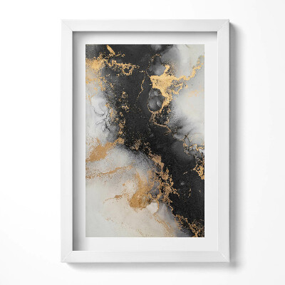 Obraz s rámem elegantní Černá a bílá abstrakce se zlatem