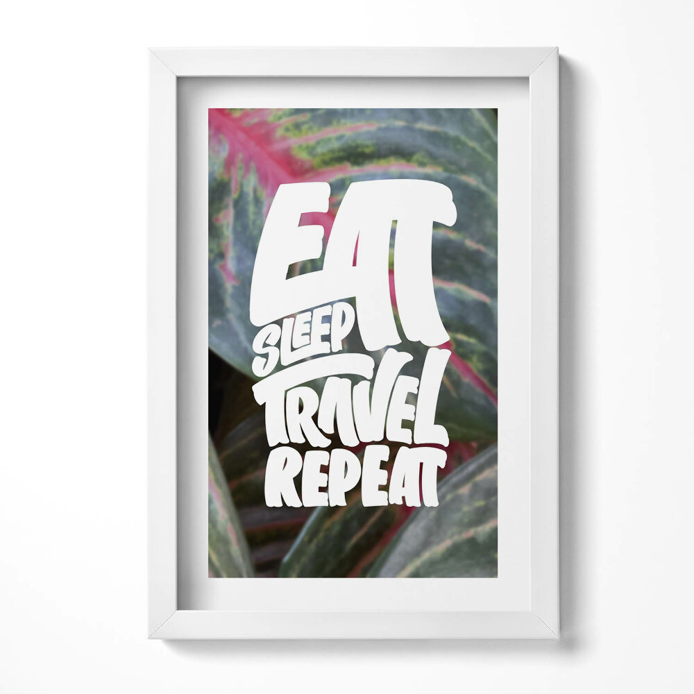 Obraz s rámem elegantní Inspirující nápis "Eat sleep travel repeat"