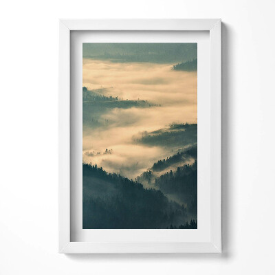 Obraz s rámem elegantní Horská lesní krajina v mlze