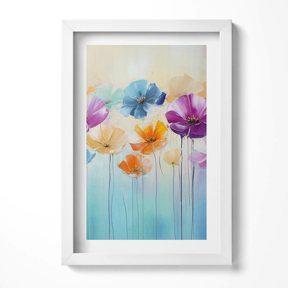 Obraz s rámem elegantní Malované barevné květiny