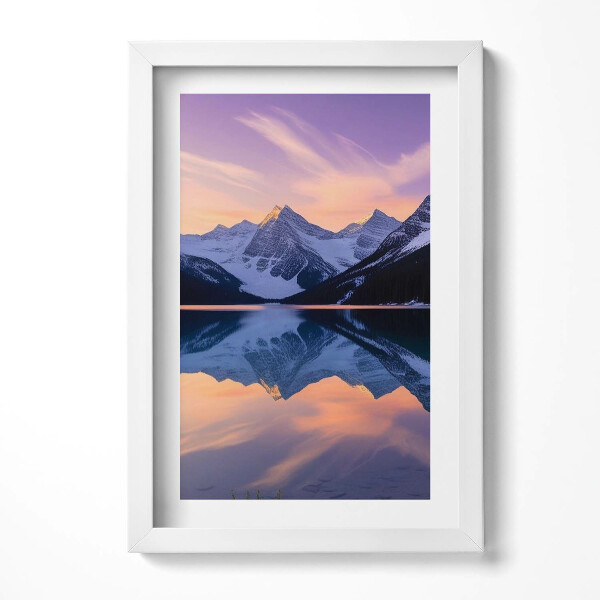 Obraz s rámem elegantní Krajina hor a jezera ve večerních hodinách