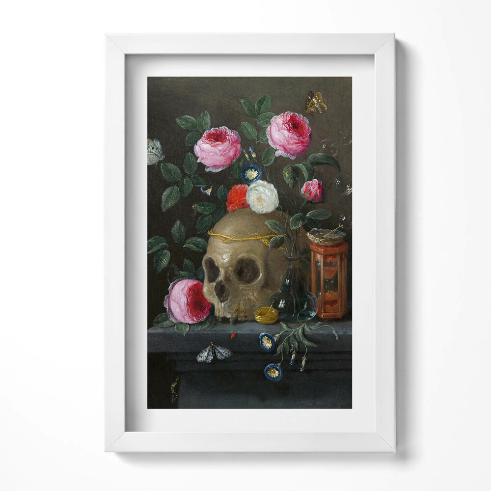 Obraz s rámem elegantní Lebka mezi květinami
