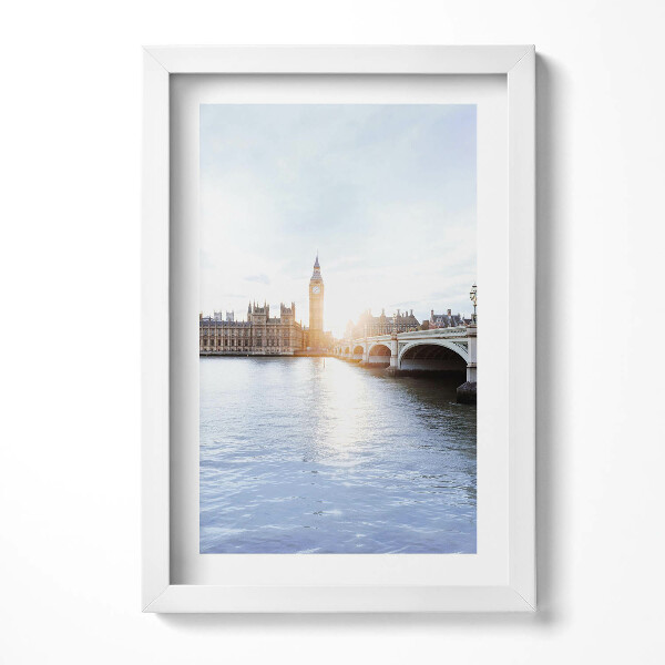 Obraz s rámem elegantní Pohled na most a hodiny v Londýně