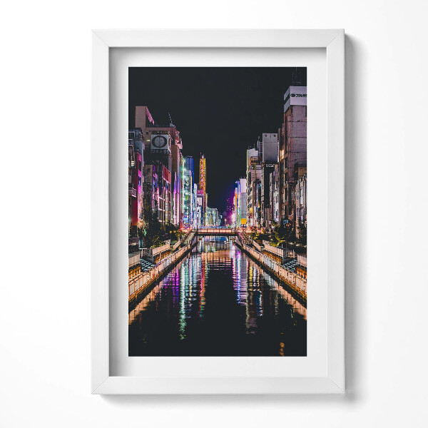 Obraz s rámem elegantní Noční město s odrazy světel ve vodě