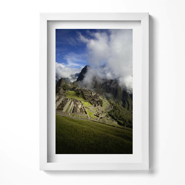 Obraz s rámem elegantní Zelené kopce v oblacích