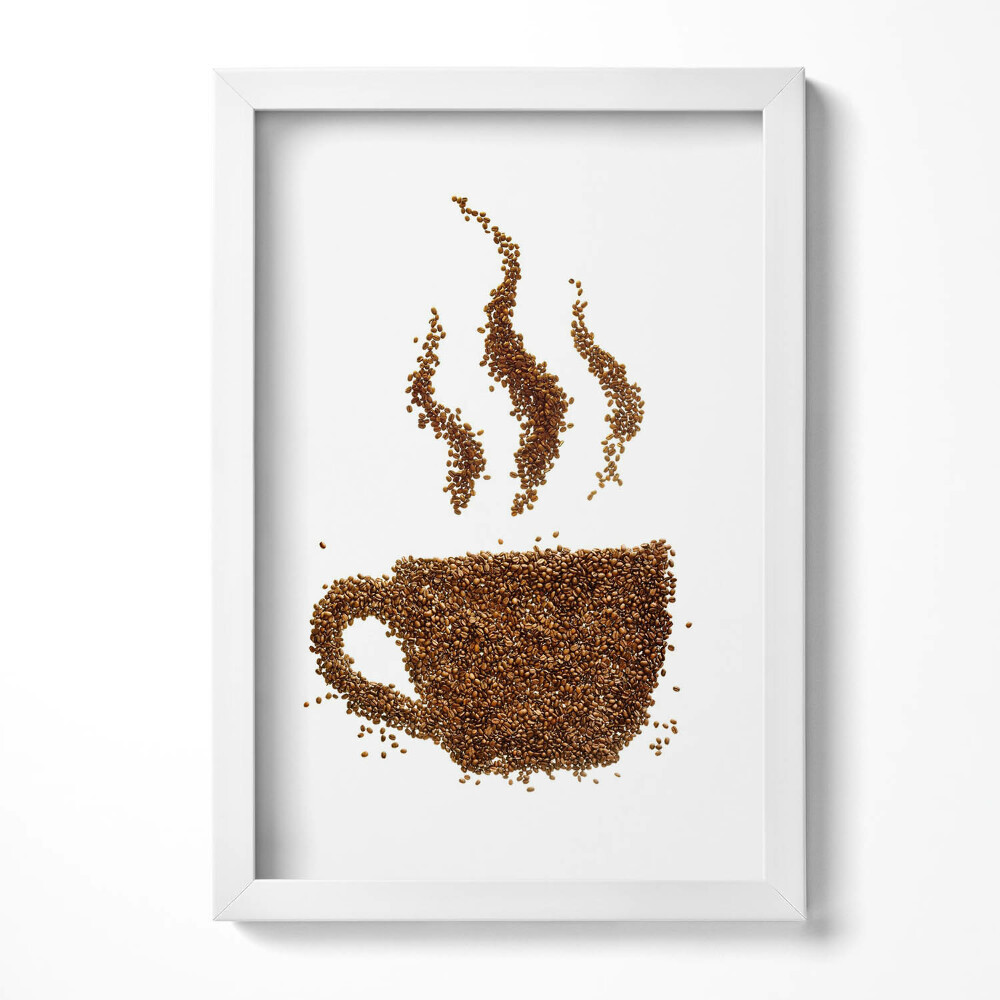 Obraz s rámem elegantní Šálek kávy s fazolemi