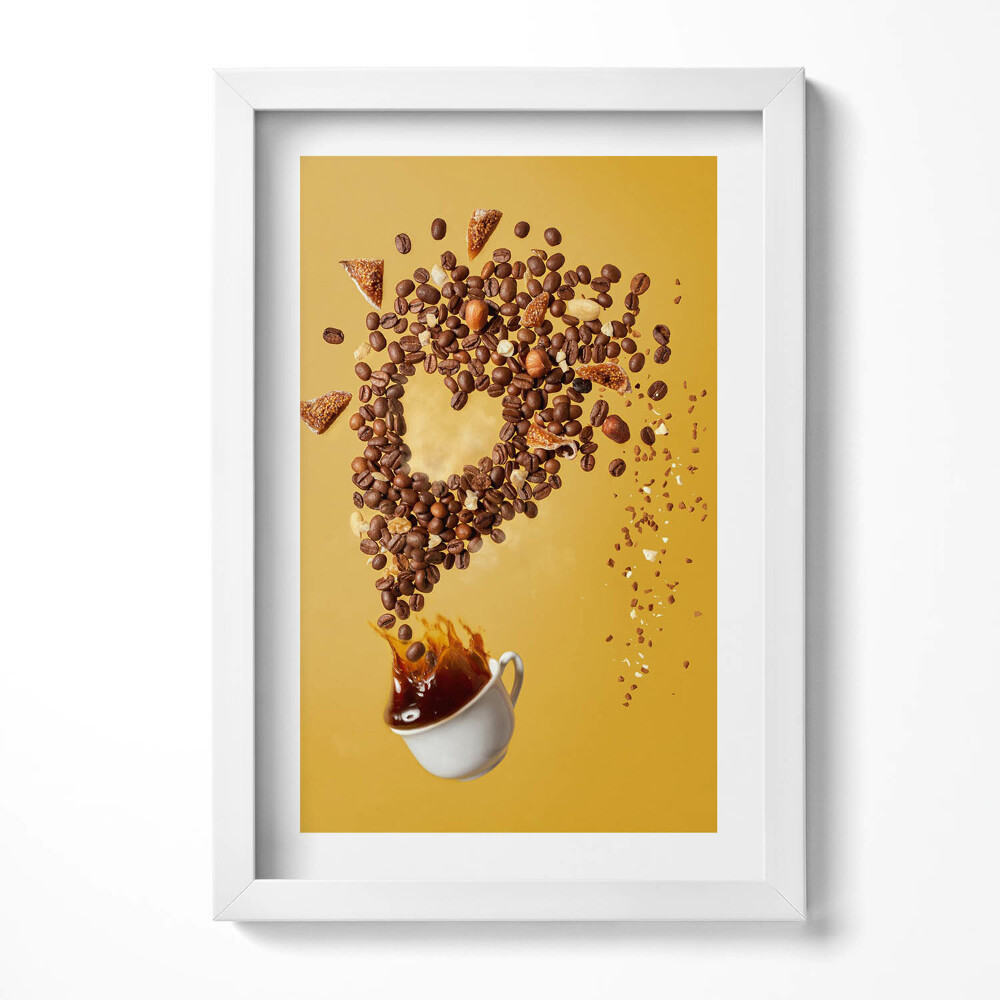 Obraz s rámem elegantní Fili zanka káva a abstrakce zrna