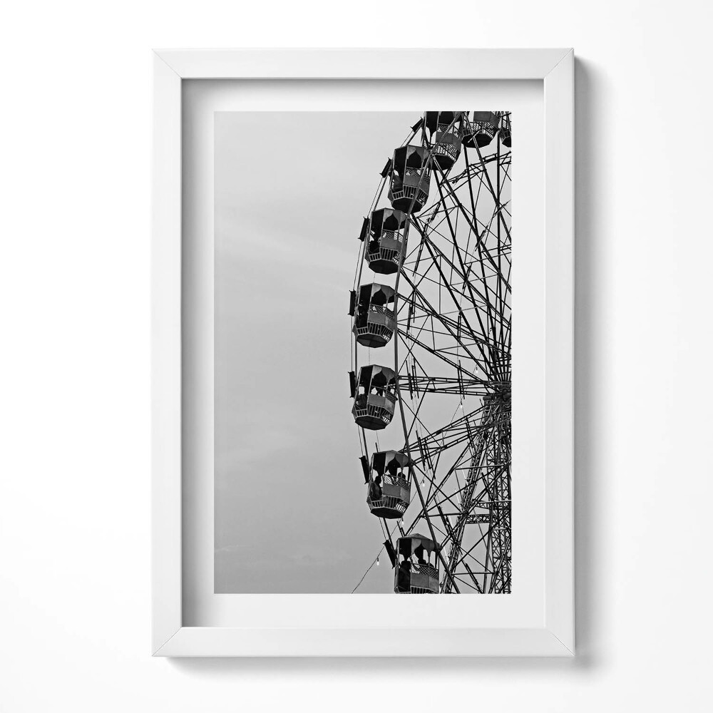 Obraz s rámem elegantní Mlýnské kolo v černé a bílé barvě