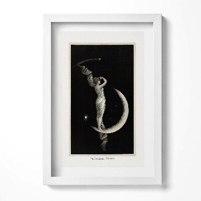 Obraz s rámem elegantní Žena a měsíc vintage ilustrace