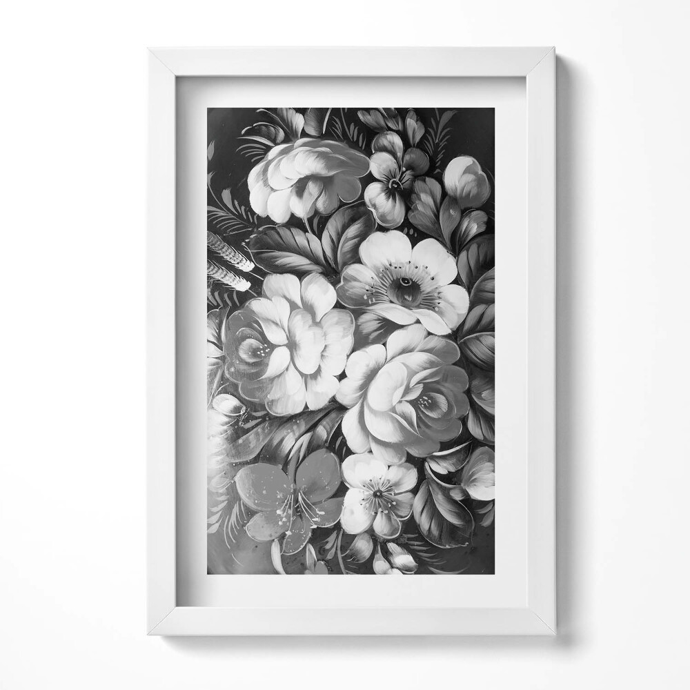 Obraz s rámem elegantní Černé a bílé květy
