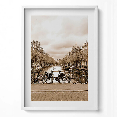Obraz v rámu dekorativní Pohled na Amsterdam s jízdními koly