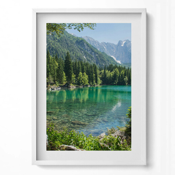 Obraz v rámu dekorativní Horská krajina jezera v lese