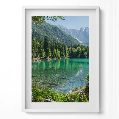 Obraz v rámu dekorativní Horská krajina jezera v lese