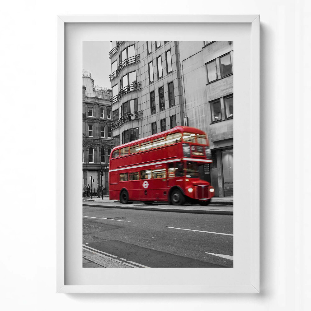 Obraz v rámu dekorativní Historický americký autobus na ulici